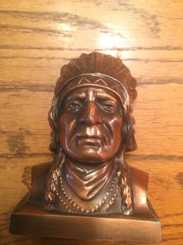 Vintage Metal Copper Colored Indian Chief Head Bank Indian Head Still Bank