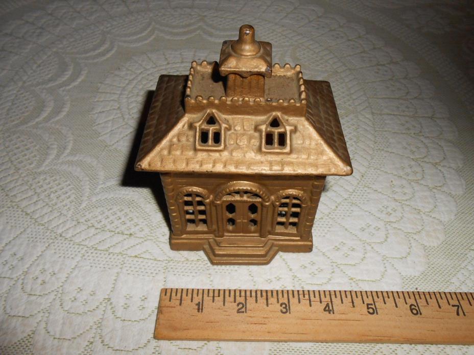 Antique Kenton Cast Iron Novelty State Bank Building Still Coin Bank Marked K !!
