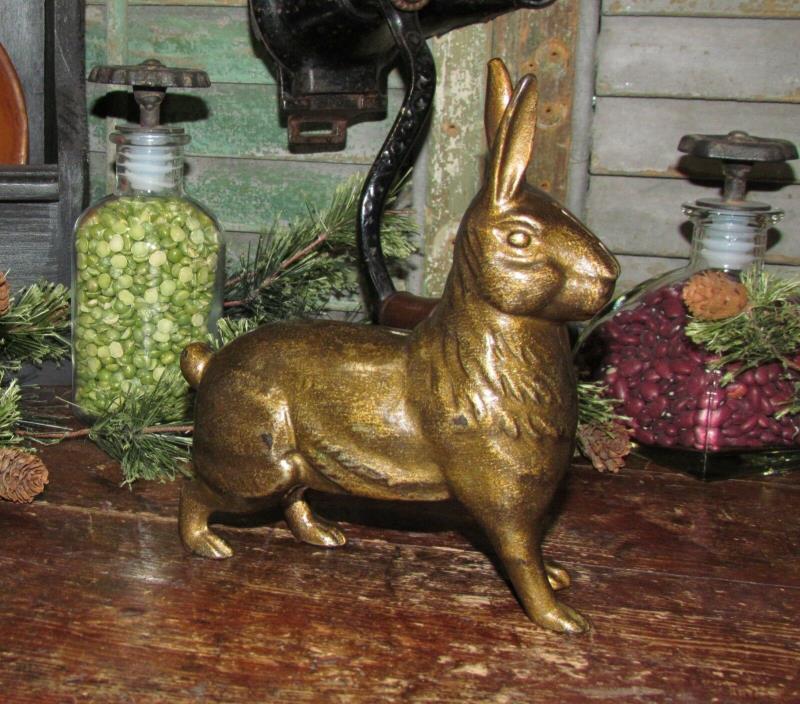 Original Antique Vtg Williams Cast Iron Standing Rabbit Bunny Penny Still Bank
