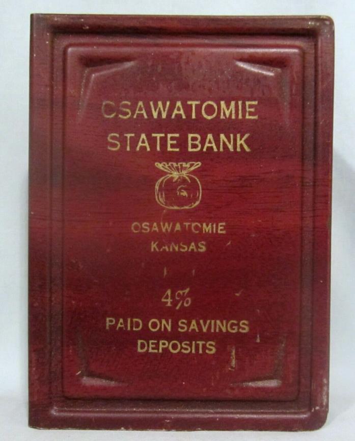 OSAWATOMIE KS State Bank METAL Advertising Coin Bank with Original KEY Kansas
