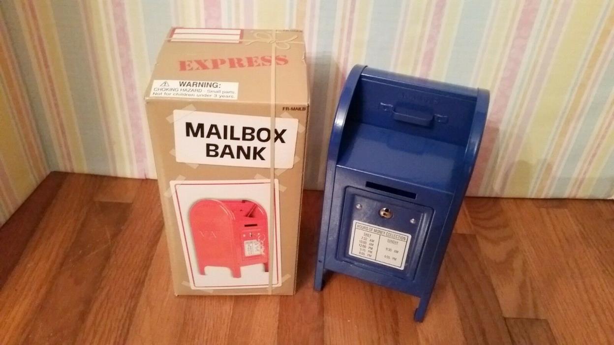 New Blue Mini Metal Mailbox money coin bank USPS mail box United States Postal