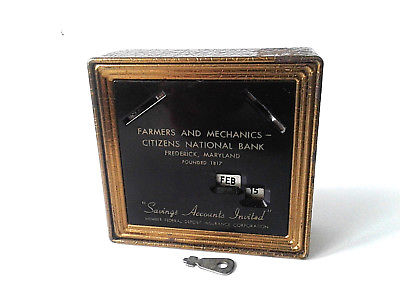 Frederick Md Farmers and Mechanics Citizens National Calendar Coin Bank w/Key
