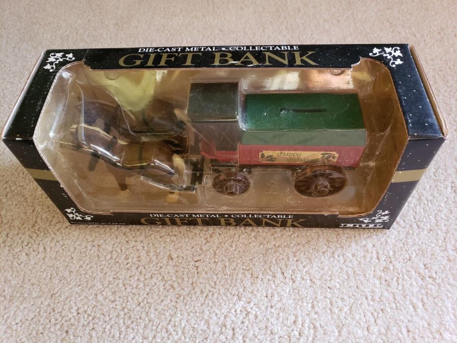 HAPPY HOLIDAYS DIE-CAST METAL GIFT BANK - HORSE AND CARRIAGE - 1992 ERTL