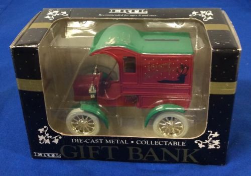 1990 Die-cast Metal Collectable Gift Bank by Ertl with Rubber Tires in box