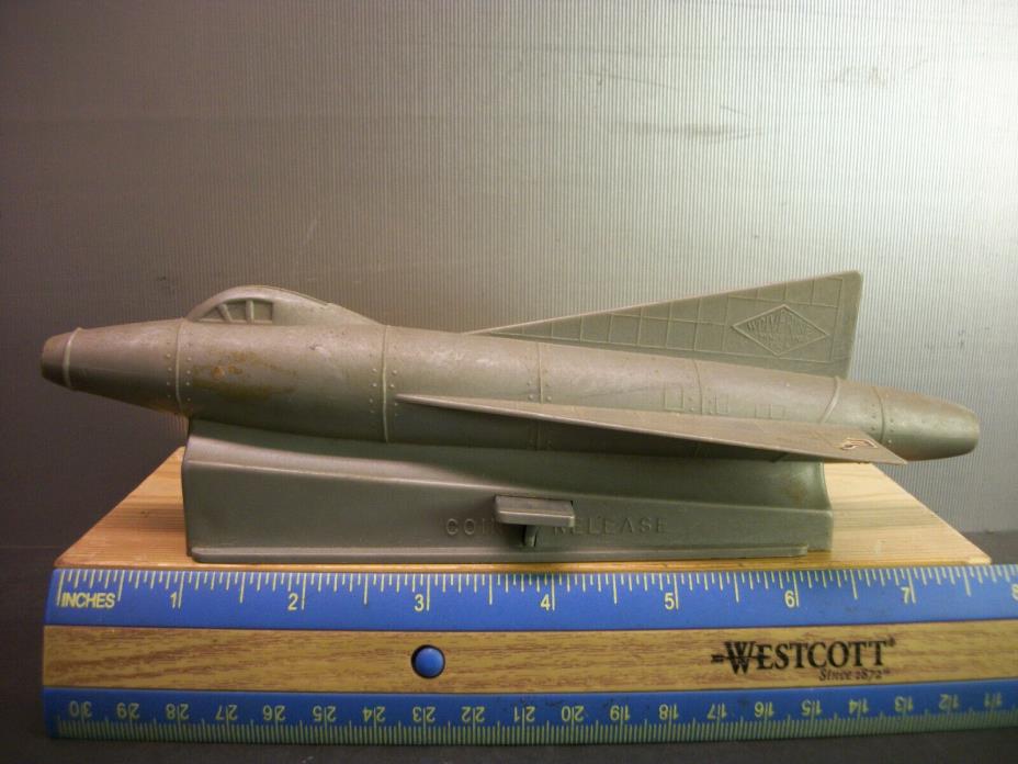 RARE VINTAGE WOLVERINE U.S.A.F. FIGHTER JET PLANE STILL COIN BANK TOP COVER