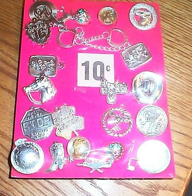 Vintage display card 10c Charms key chains pins  #15