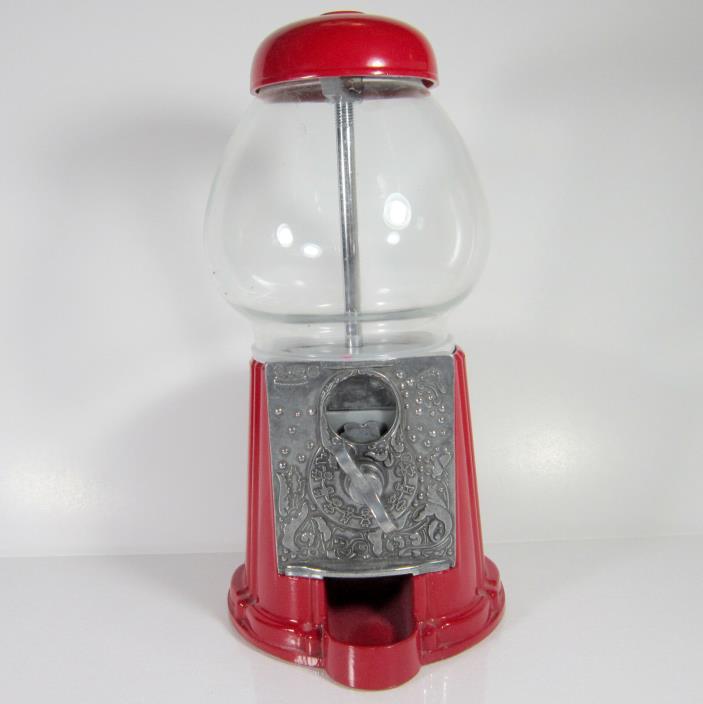 Vintage Red Metal Glass CAROUSEL Gumball Machine 1985 Ford Gum Candy 014292