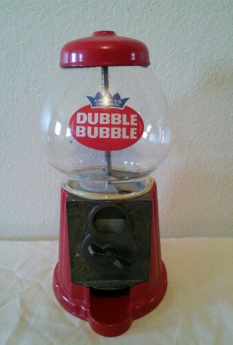 Vintage Tabletop DUBBLE BUBBLE Gum Machine Coin Bank Metal Glass