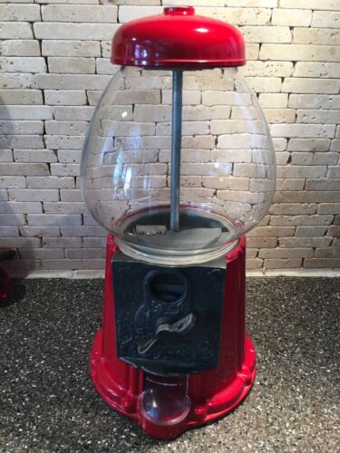 Vintage Red Carousel Gumball Bank Vending Machine Glass Globe Nice.