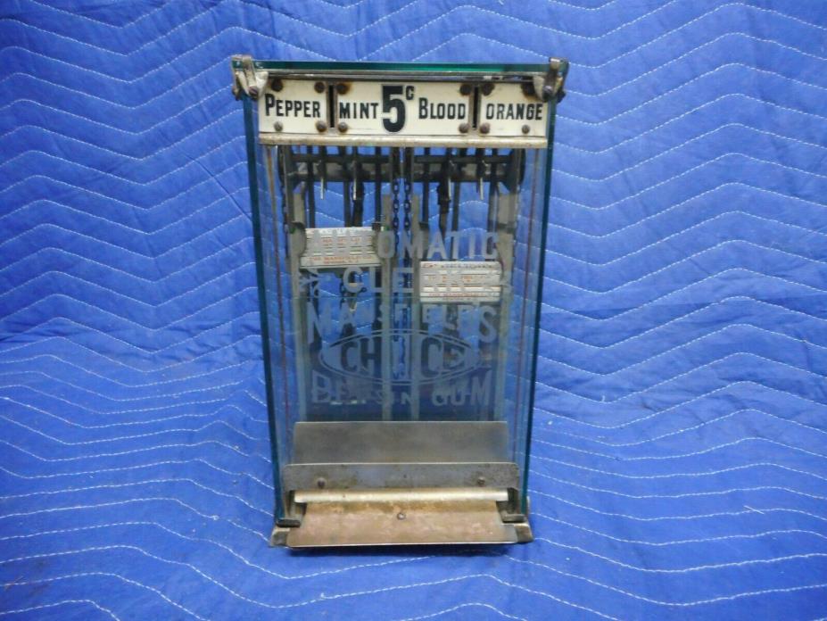 Early 1900's Glass Clerk Mansfield's Chewing Gum Vending Machine 5 cent Nickel