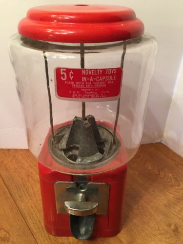Vintage 1950s 50s Round Glass Globe 1C Cent Penny Gumball Vending Machine Works!