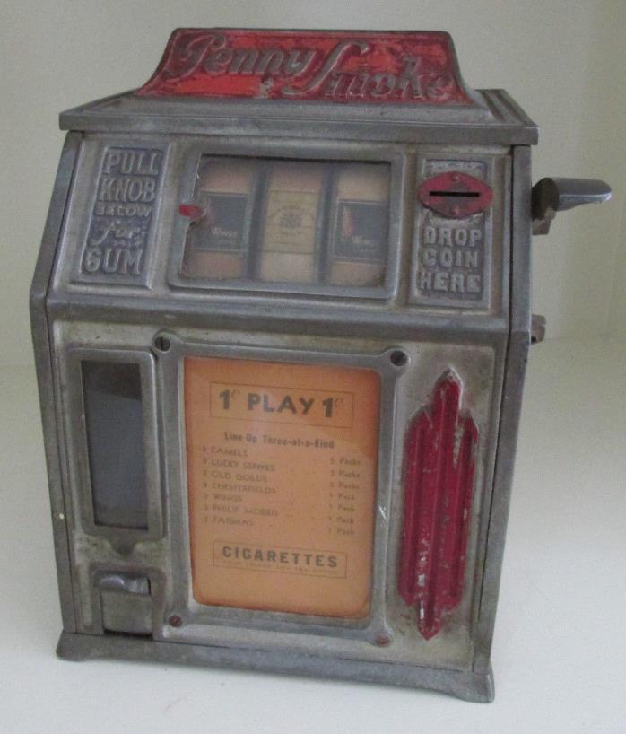 1930s Penny Smoke 1 Cent Gum Vendor Trade Stimulator Machine Original Old Runs