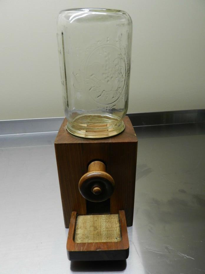 Vintage Mason Jar Gum Ball Dispenser Candy Nuts Wood
