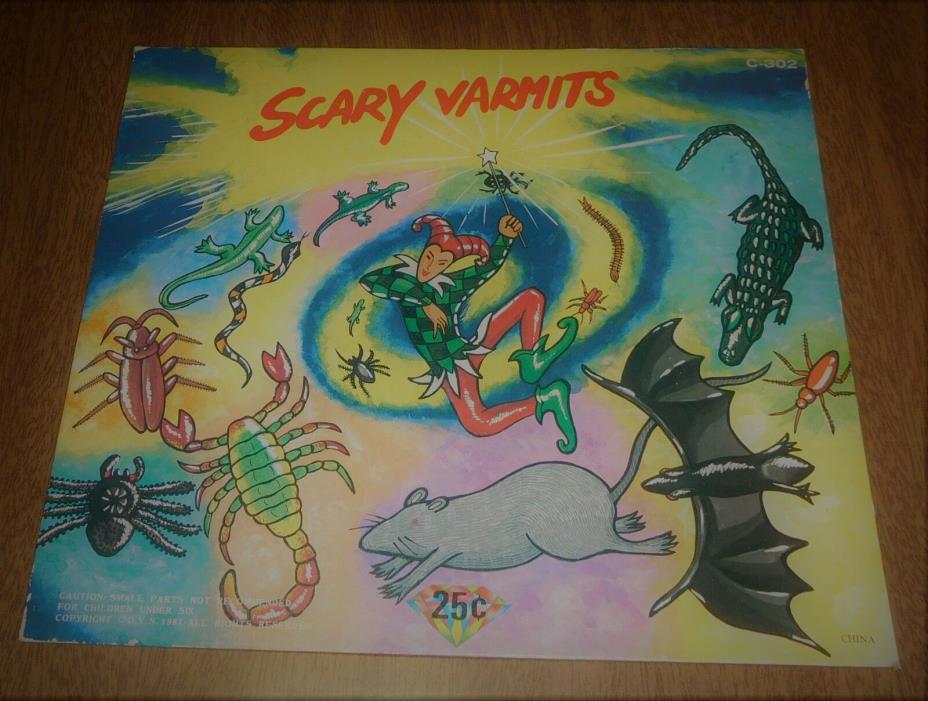1983 Vending Machine Topper Card Sign 25¢ Scary Varmits Toy Bugs Rat Lizards 9x8
