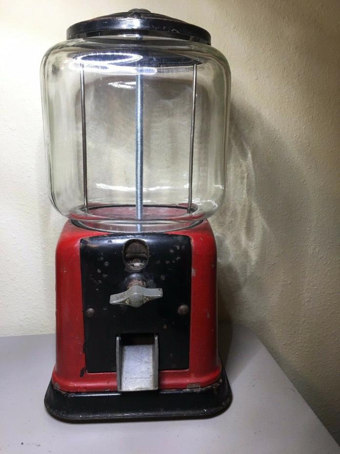 NICE Vintage RARE Rounded Square Glass 1cent Working Bubble Gum Machine No Key
