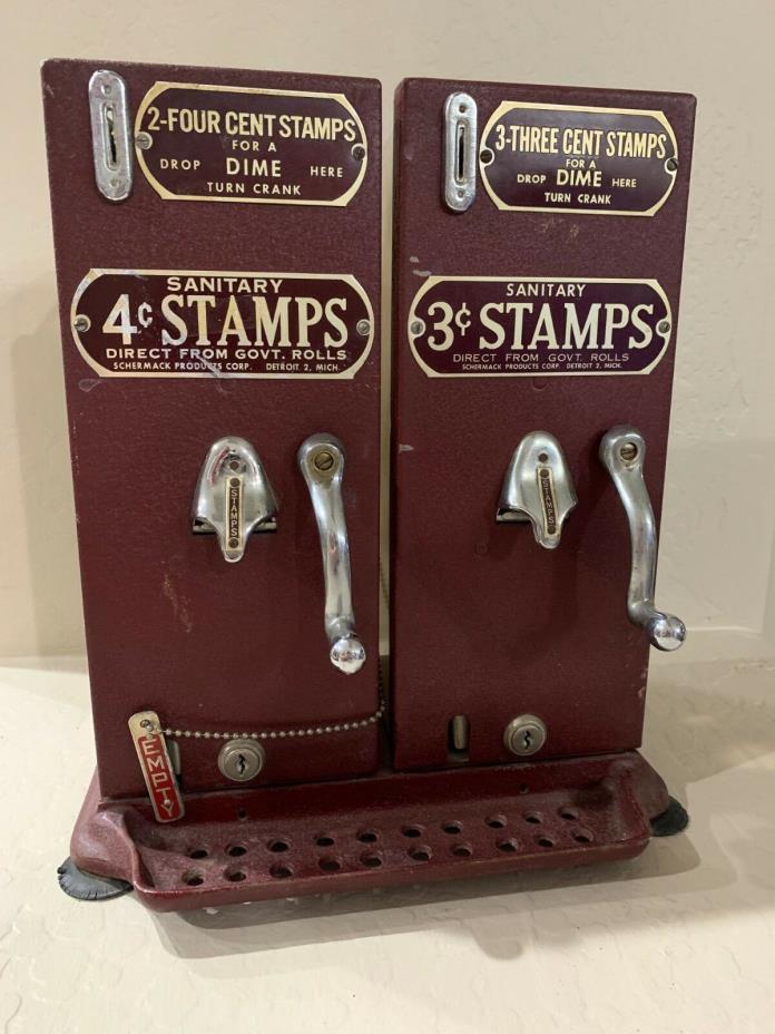 Old Schermack Prod Detroit 3 & 4 Cent Stamp Vending Machine Double See Through