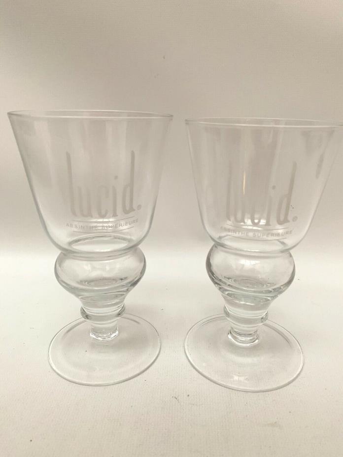 Pair of Lucid Absinthe Superieure Hand Blown Goblet Glasses 5 1/2”