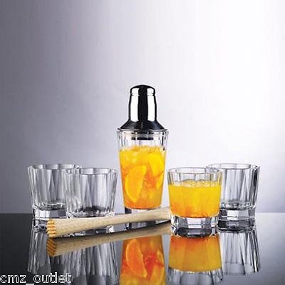 New in Box Glass DENIZLI Bella 6-PIECE COCKTAIL SET w/ Bonus Muddler - Glasses