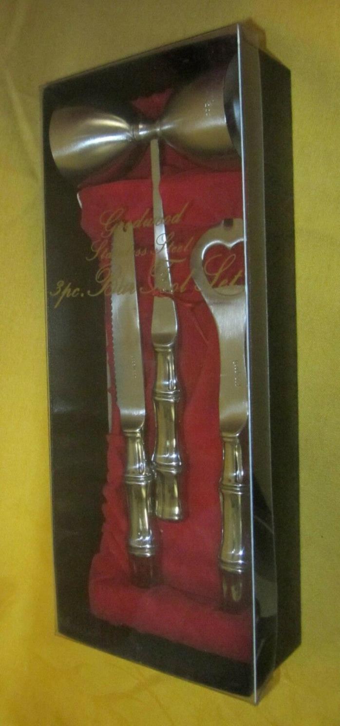 VINTAGE 3 PIECE STAINLESS STEEL BAR TOOL SET boxed new