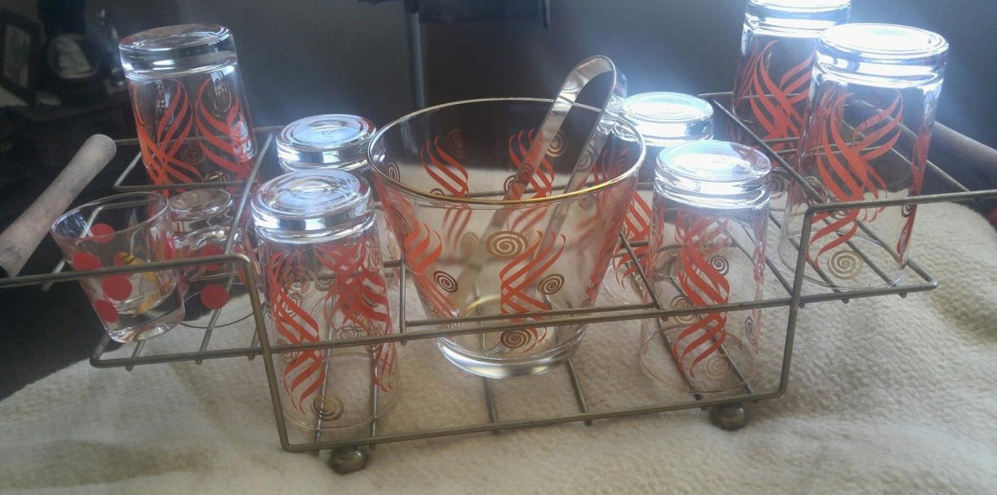 Vintage awesome vintage bar set ice bucket 7 glasses 2 shot glasses cool piece