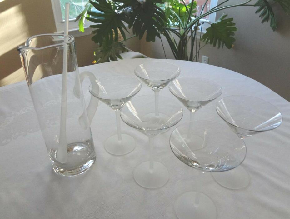 Vintage 6 Martini Glasses with Pitcher Set