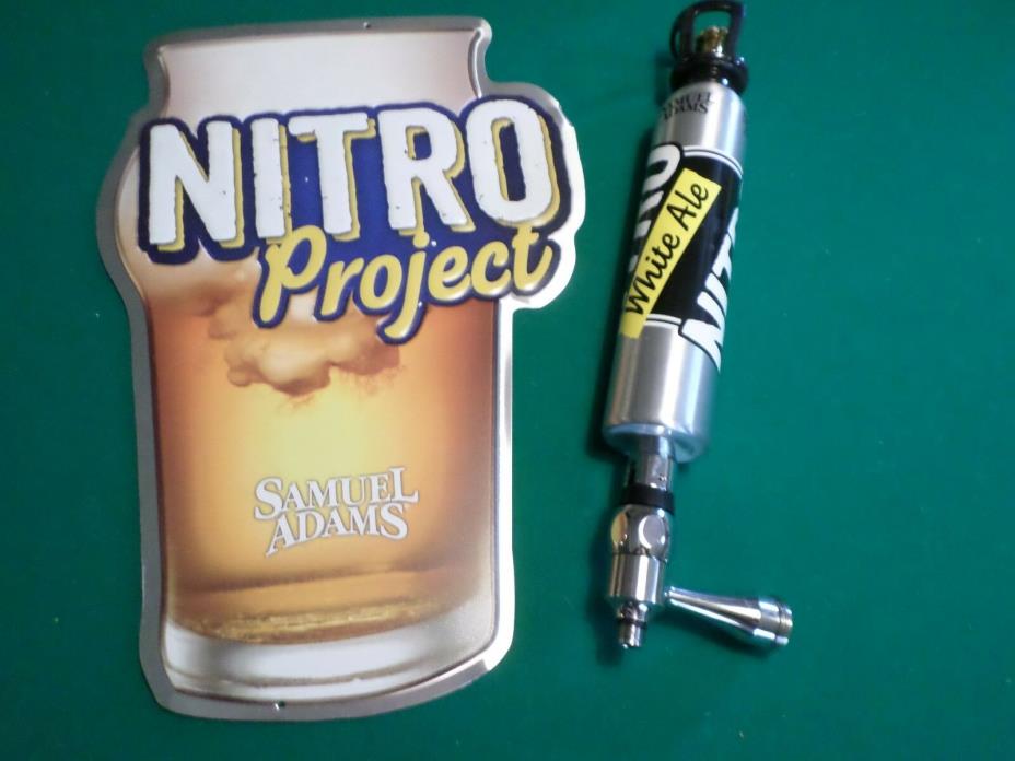 Bar Set Sam Adams Nitro White Ale Beer Tin Tacker Sign & Keg Spout Tap Handle