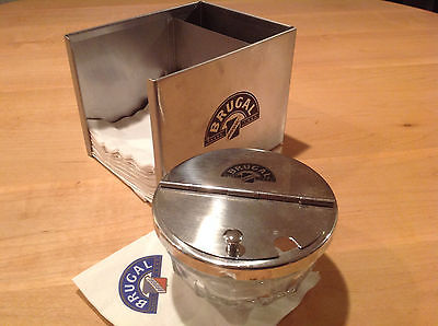 Brugal Rum Advertising Stainless Steel Napkin Caddy with Glass Dispenser /Tongs
