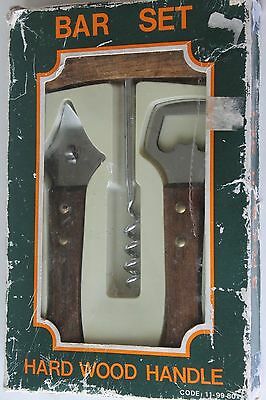 VINTAGE 3 PIECE  BAR SET WITH HARD WOOD HANDLES~ JAPAN NICE