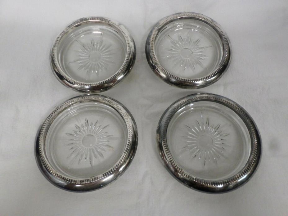 Vintage Set of 4 Silverplated & Glass Coasters Made in Italy 4
