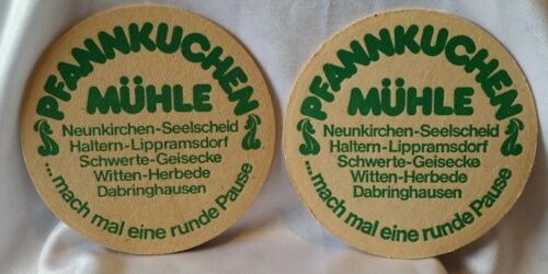 Set of 2 Vintage German Pancake House Advertising Drink Coasters Green White