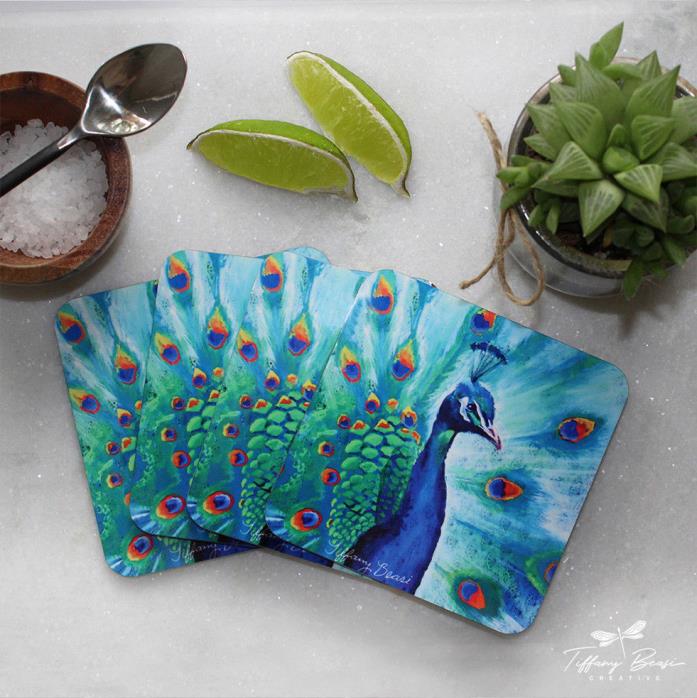Collectible Beautiful  Peacock Coasters. Set of 4.