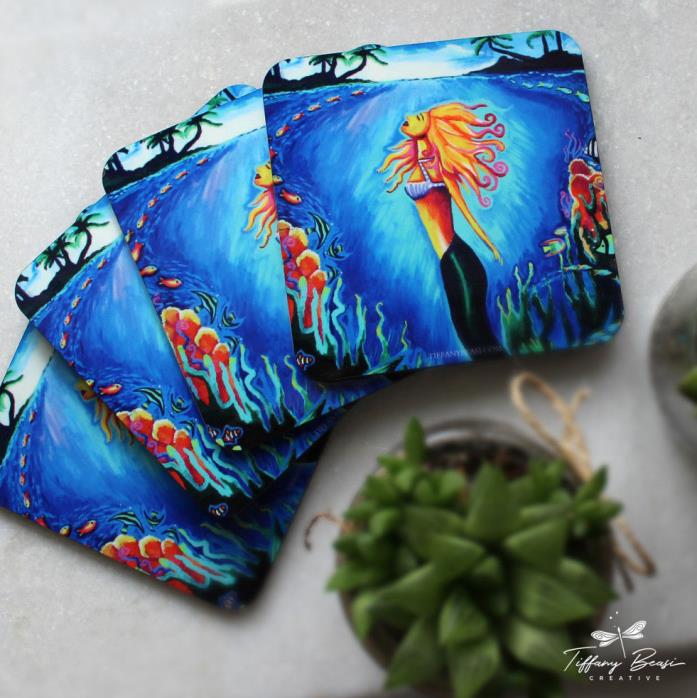Collectible Mermaid Coasters. Set of 4.