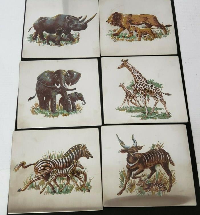 Lot of 6 Vintage 18/10 Stainless Steel Coasters Tudor Knight African Wildlife