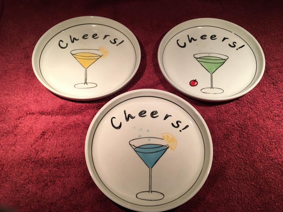 THREE ceramic PLATES Cocktail PARTY~FUN STUFF