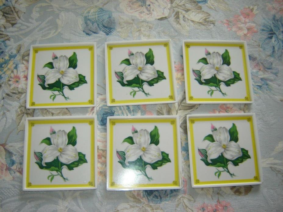 6 Vintage Canadian Buttons Ornamin Melamine Coasters Trilliums Ontario's Flower