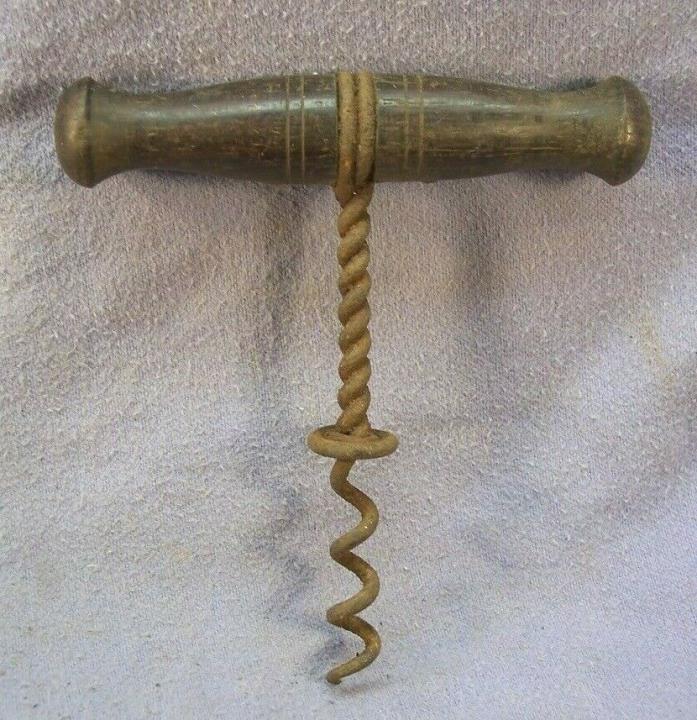 ANTIQUE CORKSCREW ROSEWOOD OR WALNUT HANDLE AS FOUND