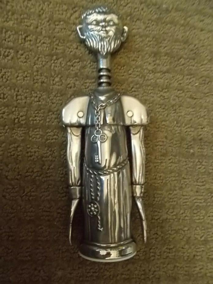 Vtg Leonard Silver-Plate Friar Monk Corkscrew Wine Bottle Opener Barware