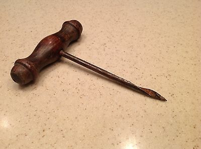 Vintage Corkscrew Wood Handle Opener Ice Pick Auger Drill Bit Nice Wood Handle