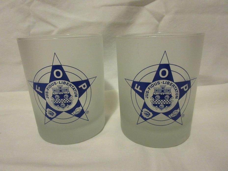 Set Of Two FOP - Fraternal Order Police Beer Bar Frosted Glasses