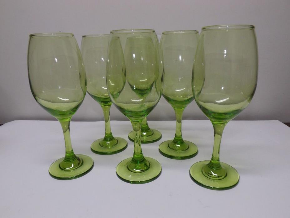 6 GREEN WINE GLASSES STEMWARE 8 1/4