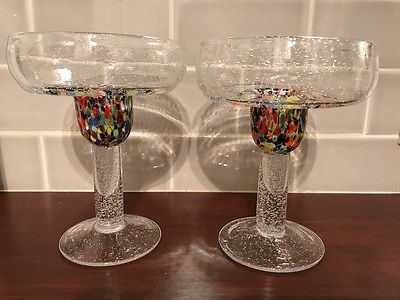 Pair of Large Memphis Period Glass Drinks/Desert Goblets