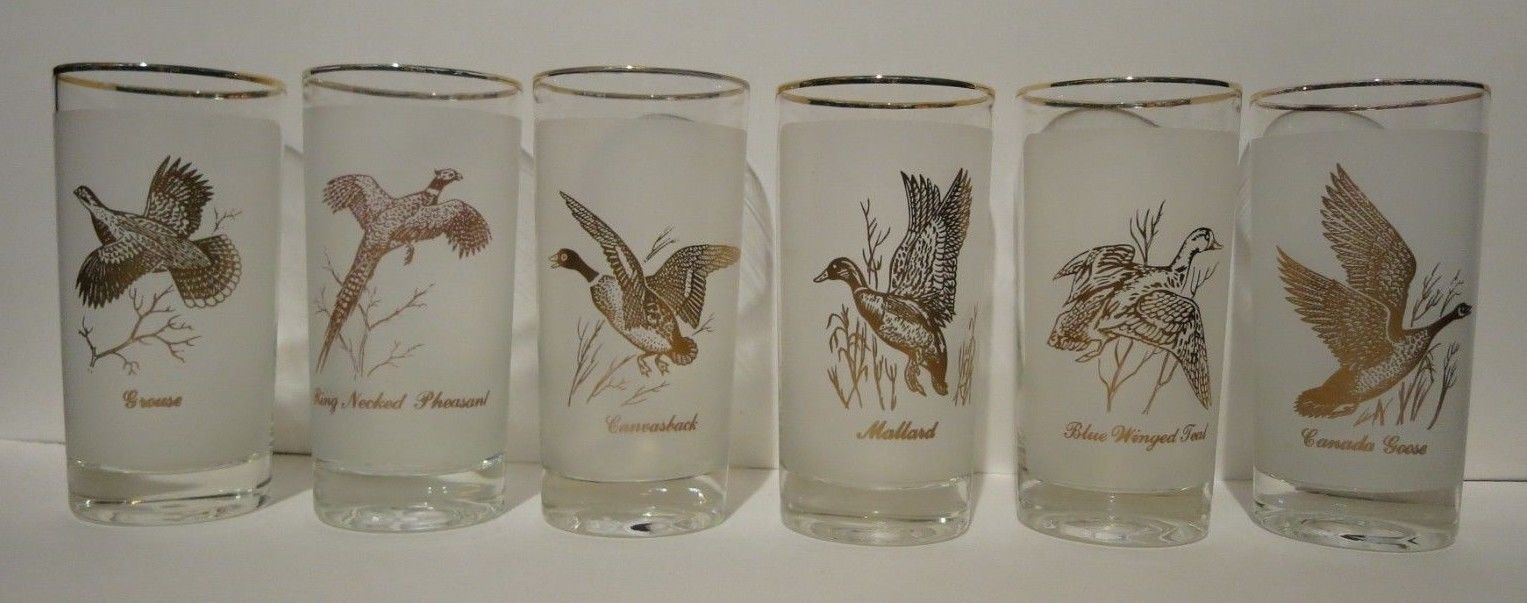 Vintage Hunting Bird Drinking Glasses, Set of 6