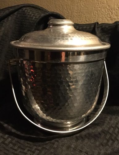 Vintage Ice Bucket Hand Hammered Aluminum, Made In Italy B-507