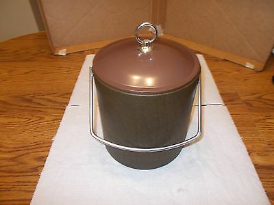 Vintage Ice Bucket w/Stainless Steel Handle Faux Leather VTG 70's Never Used NEW