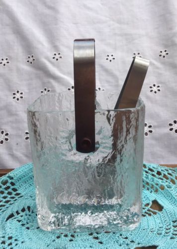 Vintage Square Glass HOYA ICE BUCKET Barware Ice Cubes Drinks Japan