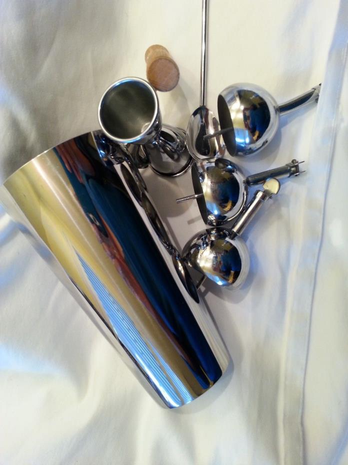VINTAGE MID CENTURY BAR TOOL SET 7 PIECES STAINLESS