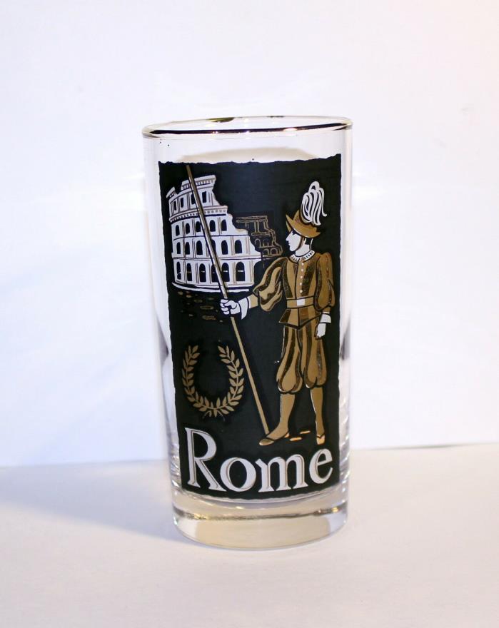 Vintage 60s Bar Glass, Rome Bar Glass, Rome High Ball Glass, Unique Bar Glass