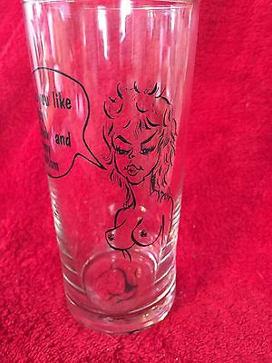 Vintage Novelty Drinking Glass Naked Woman Cartoon Like My Top Drink See Bottom