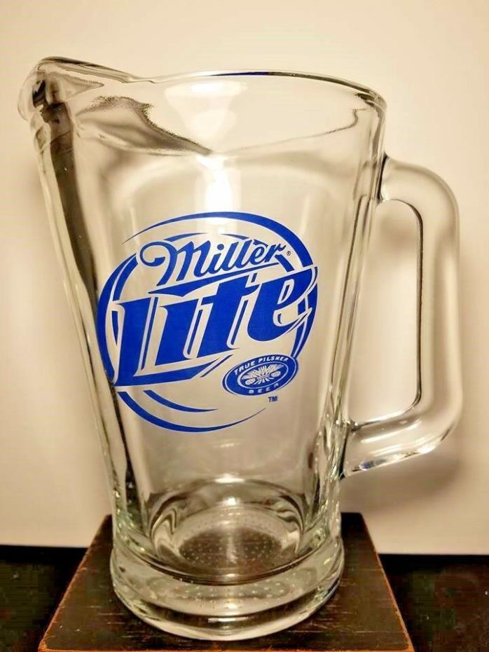 Miller Lite Thick Glass Draft Beer Pitcher W/ Handle Advertising Breweriana 9
