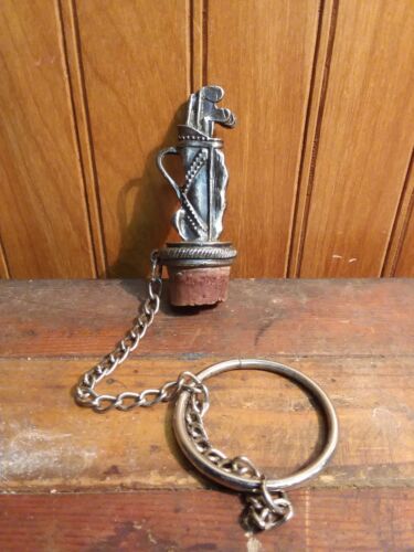 Pewter Golf Clubs Golf Bag Bottle Topper Cork - Key Chain
